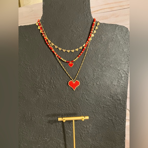 Multi Strand Beaded Heart Necklace Set for Women - Miyuki Romantic Necklace - Picture 3 of 5